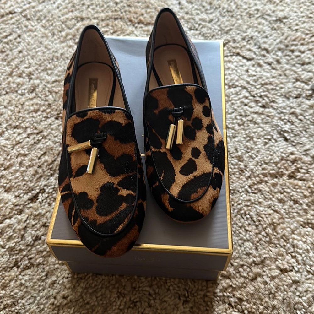 Louise et Cie pony hair animal print loafers